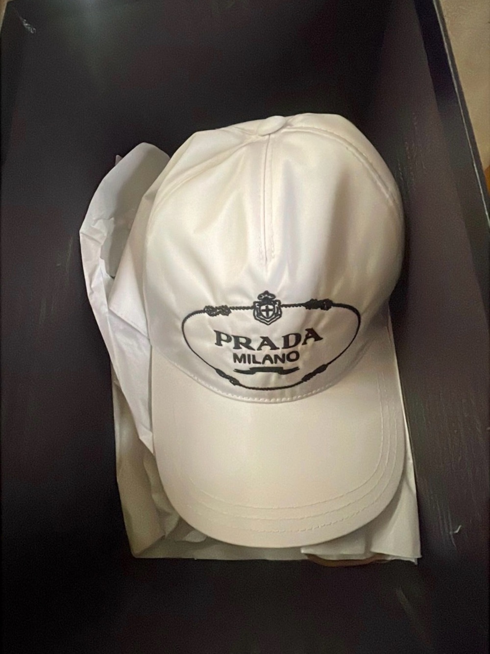 Prada White Baseball Cap with Black Logo